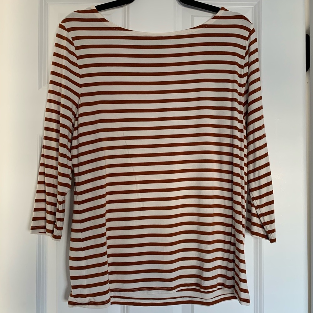 3/4 Sleeve Tee, Brown and White Stripe